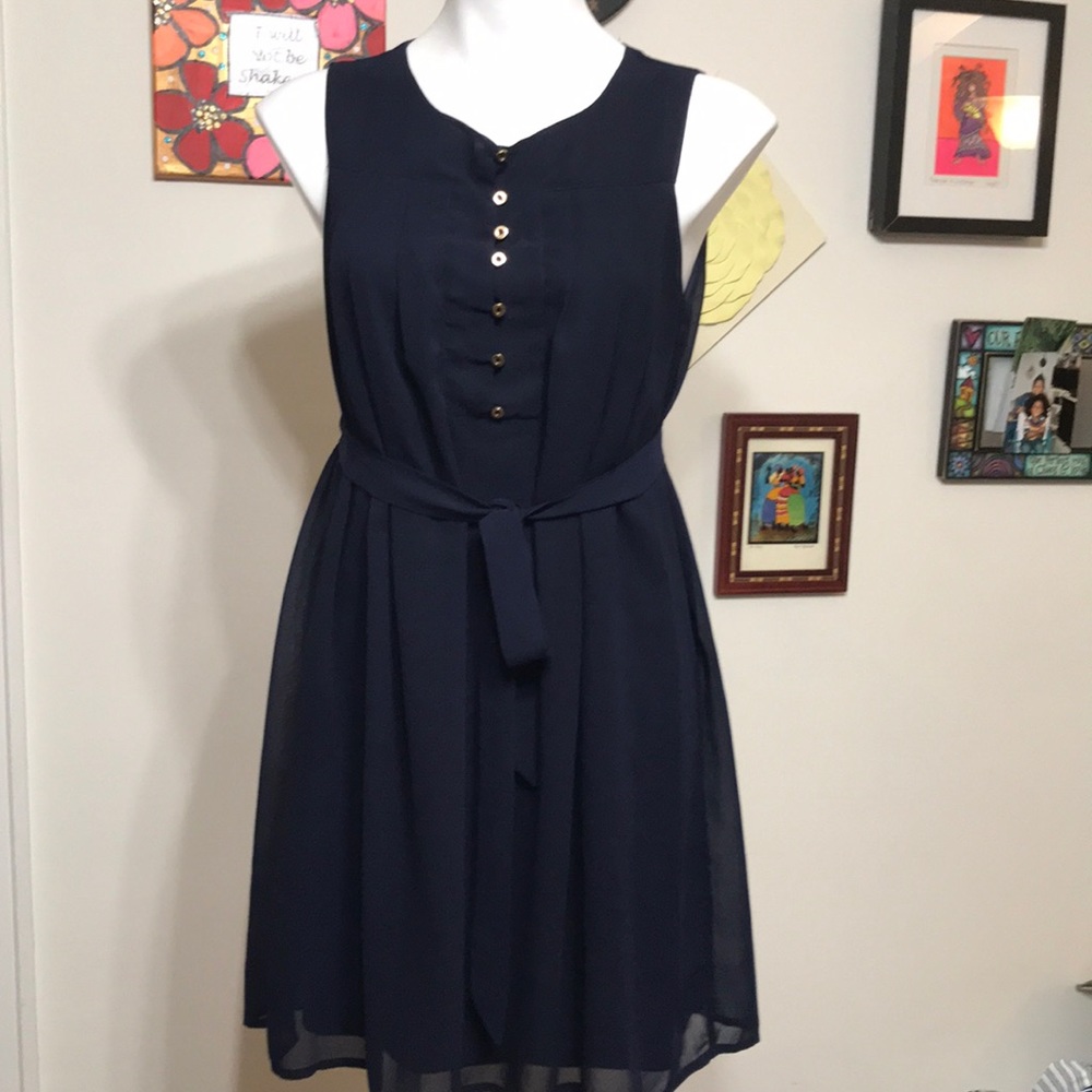 She & Sky navy dress sleeveless (M)